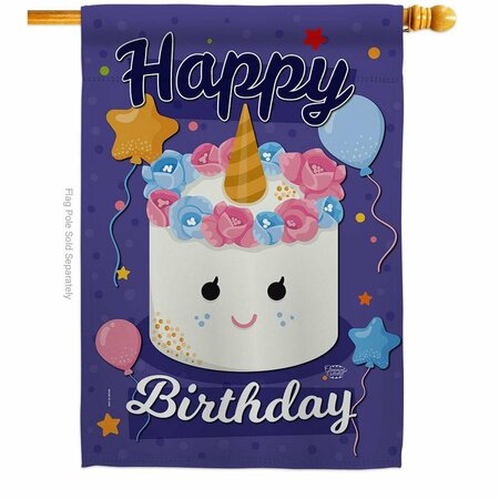 CUADRILATERO Unicorn Birthday Cake Celebration Double-Sided Garden Decorative House Flag, Multi Color CU3914780